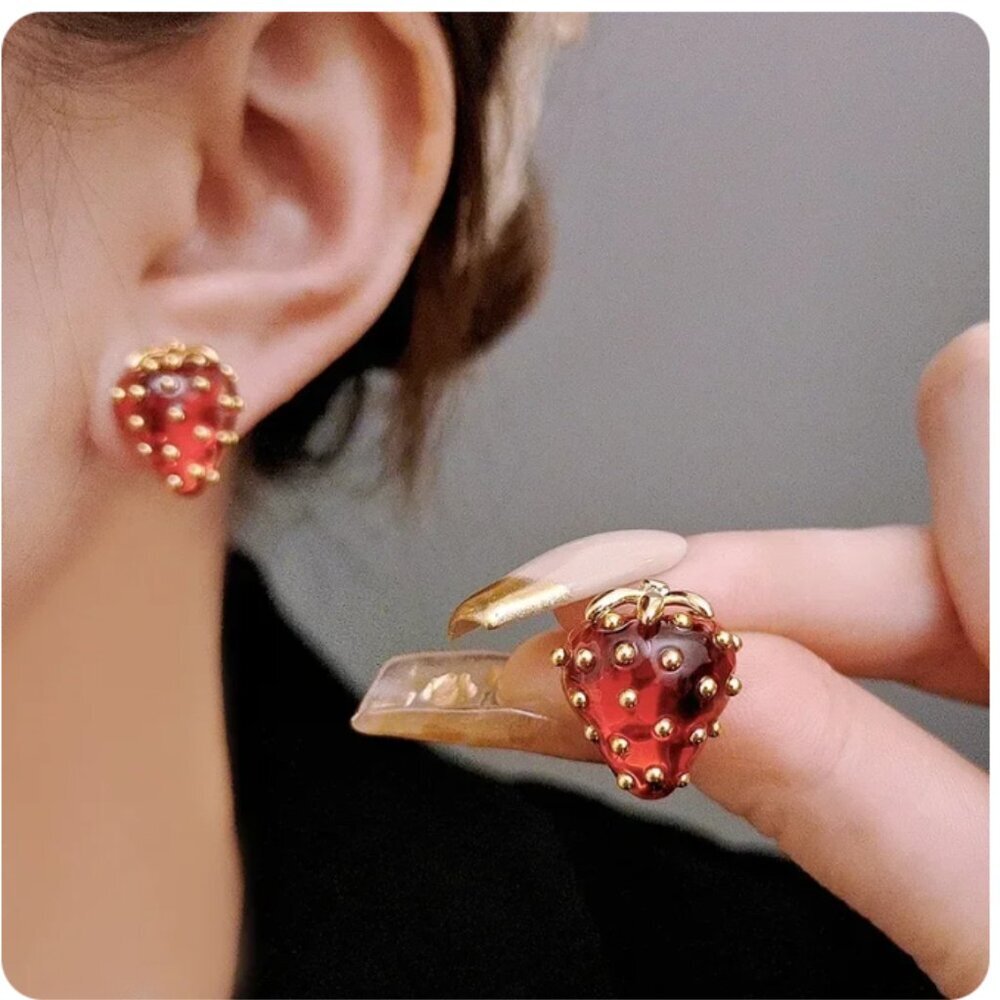 Kate Spade New York Stud Red Strawberry Fruit Earrings - Picture 2 of 4